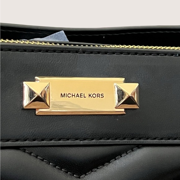 MICHAEL Michael Kors Whitney Black Quilted Gold Chain-Handle Shoulder Tote - Picture 5 of 15